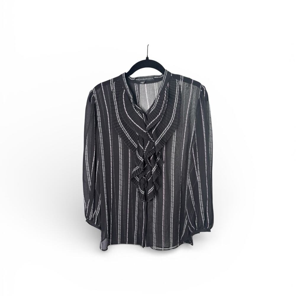 White House Black Market Striped Sheer Ruffle Blouse Size Medium
